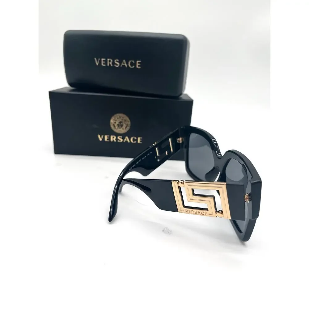 VERSACE NEW IN BOX Sunglasses, Black with Gold Medusa Accents 4402, Retails $394